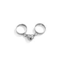 Couple Finger Rings Zinc Alloy Heart silver color plated Adjustable & Unisex & with magnetic nickel lead & cadmium free 17mm Sold By Pair