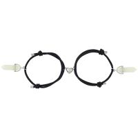 Couple Bracelet and Bangle Polyester Cord with Night-Light Stone & Zinc Alloy silver color plated Unisex & with magnetic & adjustable & luminated Length 16-30 cm Sold By Pair
