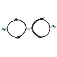 Polyester Cord Bracelet with Zinc Alloy Butterfly silver color plated Unisex & with magnetic & adjustable & enamel Length 16-30 cm Sold By Pair
