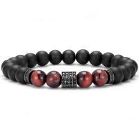 Gemstone Bracelets, Abrazine Stone, with Red Tiger Eye Stone & Brass, fashion jewelry & micro pave cubic zirconia & for man, more colors for choice, 8mm, Length:Approx 7.48 Inch, Sold By PC