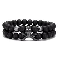 Abrazine Stone Bracelet with Brass Skull 2 pieces & Unisex & micro pave cubic zirconia 8mm Length Approx 7.48 Inch Sold By Set