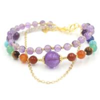 Gemstone Bracelets Zinc Alloy with Gemstone & Amethyst with 1.97inch extender chain Double Layer & fashion jewelry & Unisex nickel lead & cadmium free Length Approx 7.09 Inch Sold By PC