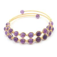 Gemstone Bracelets, Brass, with Amethyst, Double Layer & fashion jewelry & Unisex, golden, nickel, lead & cadmium free, 6mm, Inner Diameter:Approx 60mm, Sold By PC