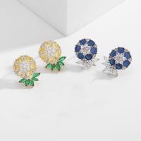 Cubic Zirconia Micro Pave Brass Earring Flower plated fashion jewelry & micro pave cubic zirconia & for woman nickel lead & cadmium free Sold By Pair