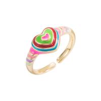 Brass Cuff Finger Ring, Heart, real gold plated, Adjustable & for woman & enamel, more colors for choice, 20mm, Sold By PC