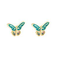 Cubic Zirconia Micro Pave Brass Earring Butterfly gold color plated micro pave cubic zirconia & for woman & enamel Sold By Pair