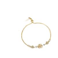 Cubic Zirconia Micro Pave Brass Bracelet Four Leaf Clover platinum plated micro pave cubic zirconia & for woman original color 230mm Sold By PC
