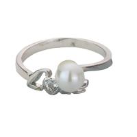 Cеребряное кольцо, 925 пробы, с Shell Pearl, покрытый платиной, Регулируемый & инкрустированное микро кубического циркония & Женский, оригинальный цвет, продается PC
