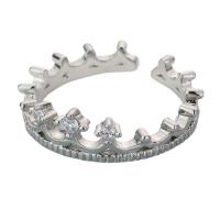 925 sterling silver Cuff finger ring, platinerade, Justerbar & micro bana cubic zirconia & för kvinna, ursprungliga färgen, Säljs av PC
