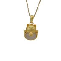 Серебряное ожерелье, 925 пробы, с Хотан Jade, Fortune Cat, плакирован золотом, ювелирные изделия моды & Женский, золотой, 21.50x10mm, длина Приблизительно 17.7 дюймовый, продается PC