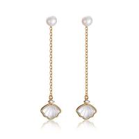 925 Sterling Silver Drop &  Dangle Earrings with White Shell & Freshwater Pearl Shell plated fashion jewelry & for woman 42mm Sold By Pair