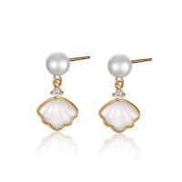 925 Sterling Silver Drop &  Dangle Earrings with White Shell & Freshwater Pearl Shell plated fashion jewelry & for woman Sold By Pair