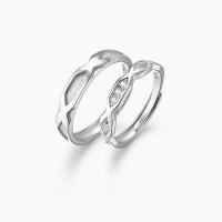 Couple Finger Rings 925 Sterling Silver platinum plated Adjustable & micro pave cubic zirconia original color Sold By PC