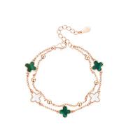 925 Sterling Silver Bangle Bracelet, with Malachite & White Shell, Four Leaf Clover, rose gold color plated, fashion jewelry & for woman, rose gold color, 180mm, Sold By PC
