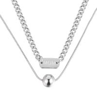 Stainless Steel Jewelry Necklace 304 Stainless Steel with 2.1inch extender chain Double Layer & snake chain & with letter pattern & for woman original color 10mm 15.5mm Length Approx 16.1 Inch Approx 17.7 Inch Sold By PC