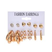 Zinklegierung Ohrring-Set, mit Kunststoff Perlen, goldfarben plattiert, Koreanischen Stil & für Frau & mit Strass, keine, 17-28mm, 4-8mm, 5SetsSatz/Menge, verkauft von Menge