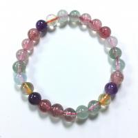 Quartz Bracelets, Strawberry Quartz, Round, for woman, mixed colors,  7.3-7.6mm, Length:Approx 18 cm, Sold By PC