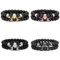 Abrazine Stone Bracelet, with Brass, Skull, 2 pieces & fashion jewelry & Unisex, more colors for choice, 8mm, Length:Approx 7.48 Inch, Sold By Set