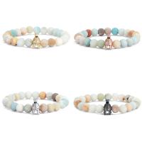 Natural Amazonite Bracelets, ​Amazonite​, with Brass, fashion jewelry & micro pave cubic zirconia & for man & frosted, more colors for choice, 8mm, Length:Approx 7.48 Inch, Sold By PC