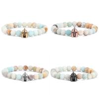 Natural Amazonite Bracelets, ​Amazonite​, with Brass, fashion jewelry & Unisex & micro pave cubic zirconia & frosted, more colors for choice, 8mm, Length:Approx 7.48 Inch, Sold By PC