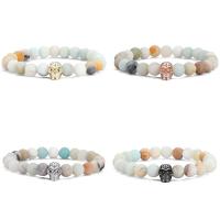 Natural Amazonite Bracelets, ​Amazonite​, with Brass, Skull, fashion jewelry & Unisex & frosted, more colors for choice, 8mm, Length:Approx 7.48 Inch, Sold By PC