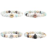 Natural Amazonite Bracelets, ​Amazonite​, with Brass, fashion jewelry & Unisex & micro pave cubic zirconia & frosted, more colors for choice, 8mm, Length:Approx 7.48 Inch, Sold By PC