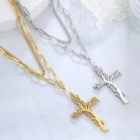 Stainless Steel Jewelry Necklace 304 Stainless Steel with 1.97inch extender chain Cross Vacuum Ion Plating Double Layer & fashion jewelry & for woman Sold Per Approx 17.72 Inch Strand