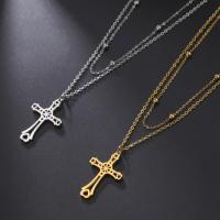 Stainless Steel Jewelry Necklace 304 Stainless Steel with 1.97inch extender chain Cross Double Layer & fashion jewelry & for woman Sold Per Approx 17.72 Inch Strand
