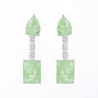 Cubic Zircon (CZ) Drop Earring Brass Square platinum color plated fashion jewelry & micro pave cubic zirconia & for woman green nickel lead & cadmium free Sold By Pair
