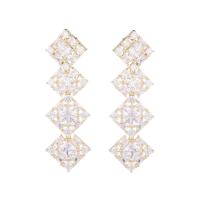 Cubic Zirconia Micro Pave Brass Earring, Rhombus, plated, fashion jewelry & micro pave cubic zirconia & for woman, more colors for choice, nickel, lead & cadmium free, 18x58mm, Sold By Pair