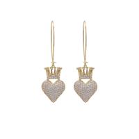 Cubic Zirconia Micro Pave Brass Earring, Heart, plated, fashion jewelry & micro pave cubic zirconia & for woman, more colors for choice, nickel, lead & cadmium free, 16x56mm, Sold By Pair