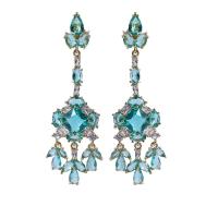Cubic Zirconia Micro Pave Brass Earring gold color plated fashion jewelry & micro pave cubic zirconia & for woman acid blue nickel lead & cadmium free Sold By Pair