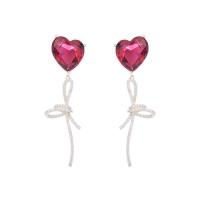 Cubic Zirconia Micro Pave Brass Earring, Heart, plated, fashion jewelry & micro pave cubic zirconia & for woman, more colors for choice, nickel, lead & cadmium free, 15x60mm, Sold By Pair