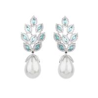 Cubic Zirconia Micro Pave Brass Earring with Plastic Pearl Leaf platinum color plated fashion jewelry & micro pave cubic zirconia & for woman nickel lead & cadmium free Sold By Pair