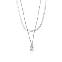 Titanium Steel Necklace Geometrical Pattern Vacuum Ion Plating Double Layer & Unisex & snake chain & micro pave cubic zirconia Length Approx 14-19.6 Inch Sold By PC