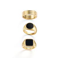 Палец кольцо из нержавеющей стали, Нержавеющая сталь 316, плакированный настоящим золотом, Женский & эмаль, Много цветов для выбора, отверстие:Приблизительно 6mm, размер:6, продается PC