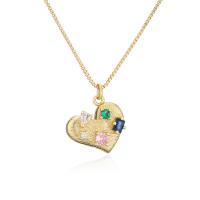 Cubic Zircon Micro Pave Brass Necklace, with 1.96 inch extender chain, Heart, 18K gold plated, micro pave cubic zirconia & for woman, 18x21mm, Length:Approx 17.71 Inch, Sold By PC