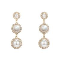Tibetan Style Drop Earrings, with Plastic Pearl, gold color plated, for woman & with rhinestone, 22x73mm, 5Pairs/Lot, Sold By Lot