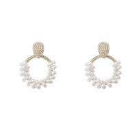 Zinc Alloy Drop Earrings with Plastic Pearl gold color plated for woman & with rhinestone Sold By Lot