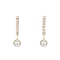 Tibetan Style Drop Earrings, with Plastic Pearl, gold color plated, for woman & with rhinestone, 60mm, 5Pairs/Lot, Sold By Lot