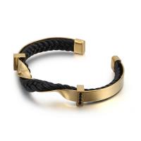 Titanium Steel Cuff Bangle with Leather Vacuum Ion Plating for man & with rhinestone Sold By PC