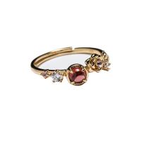 Brass Finger Ring, with Garnet & Rose Quartz, gold color plated, fashion jewelry & for woman & with rhinestone, nickel, lead & cadmium free, Sold By PC