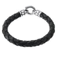 Cowhide Bracelet 316 Stainless Steel with cowhide cord fashion jewelry & Unisex black 8mm Length Approx 8 Inch Sold By PC