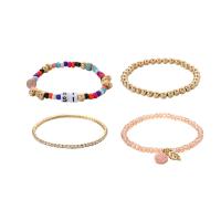 Zinc Alloy Bracelet with Seedbead & Crystal gold color plated 4 pieces & fashion jewelry & for woman & with rhinestone multi-colored Sold By Set