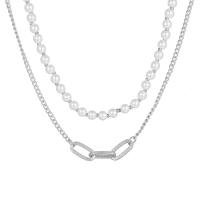 Mode-Multi-Layer-Halskette, Zinklegierung, mit ABS-Kunststoff-Perlen, plattiert, 2 Stück & Modeschmuck & für Frau, keine, Länge:45 cm, verkauft von setzen