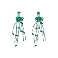 Fashion Fringe Earrings, Tibetan Style, with ABS Plastic Pearl & Crystal & Resin, fashion jewelry & for woman, more colors for choice, 146x35mm, Sold By Pair