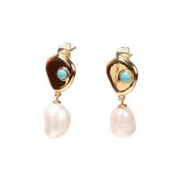 Freshwater Pearl Earrings Brass with Freshwater Pearl gold color plated for woman & enamel white nickel lead & cadmium free Sold By Pair