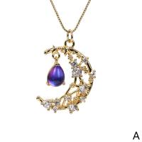 Cubic Zircon Micro Pave Brass Necklace with Cubic Zirconia & Crystal Moon plated Adjustable & for woman nickel lead & cadmium free Length Approx 40-45 cm Sold By PC