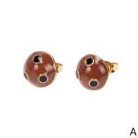 Brass Stud Earring mushroom gold color plated for woman & enamel nickel lead & cadmium free Sold By Pair