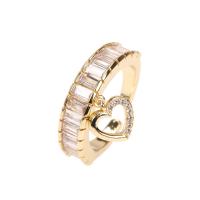 Cubic Zirconia Micro Pave Brass Ring, with Cubic Zirconia, Heart, gold color plated, Adjustable & for woman & hollow, clear, nickel, lead & cadmium free, 8x9mm, Inner Diameter:Approx 20mm, Sold By PC